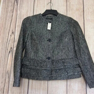 Talbots Womens Tweed Ruffle Trim Wool Blend Blazer Jacket size 4P